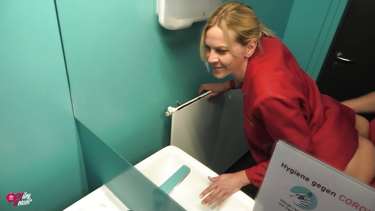 Blonde office slut fucked in company toilet!!